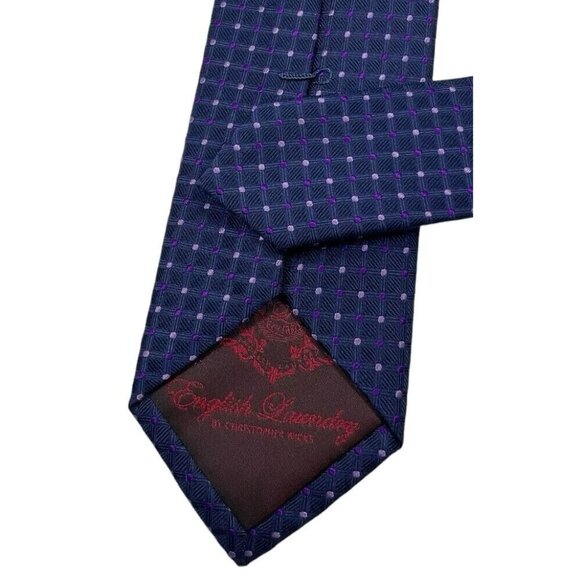 ENGLISH LAUNDRY Men's 100% Silk Necktie LUXURY Tie Blue Geometric W:3" EUC - Picture 6 of 6
